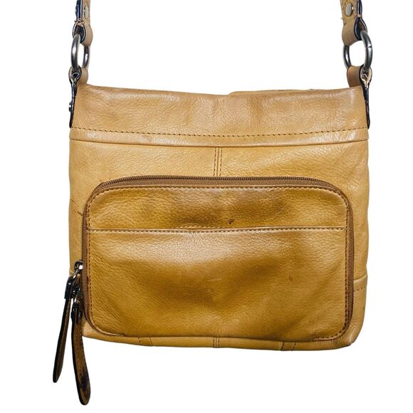 B. Makowsky Leather Crossbody Bag Brown Caramel 10x9” Zipper Closure 23" Strap - Picture 6 of 14